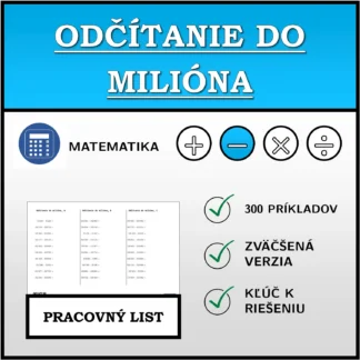 Pracovný list: Odčítanie do milióna