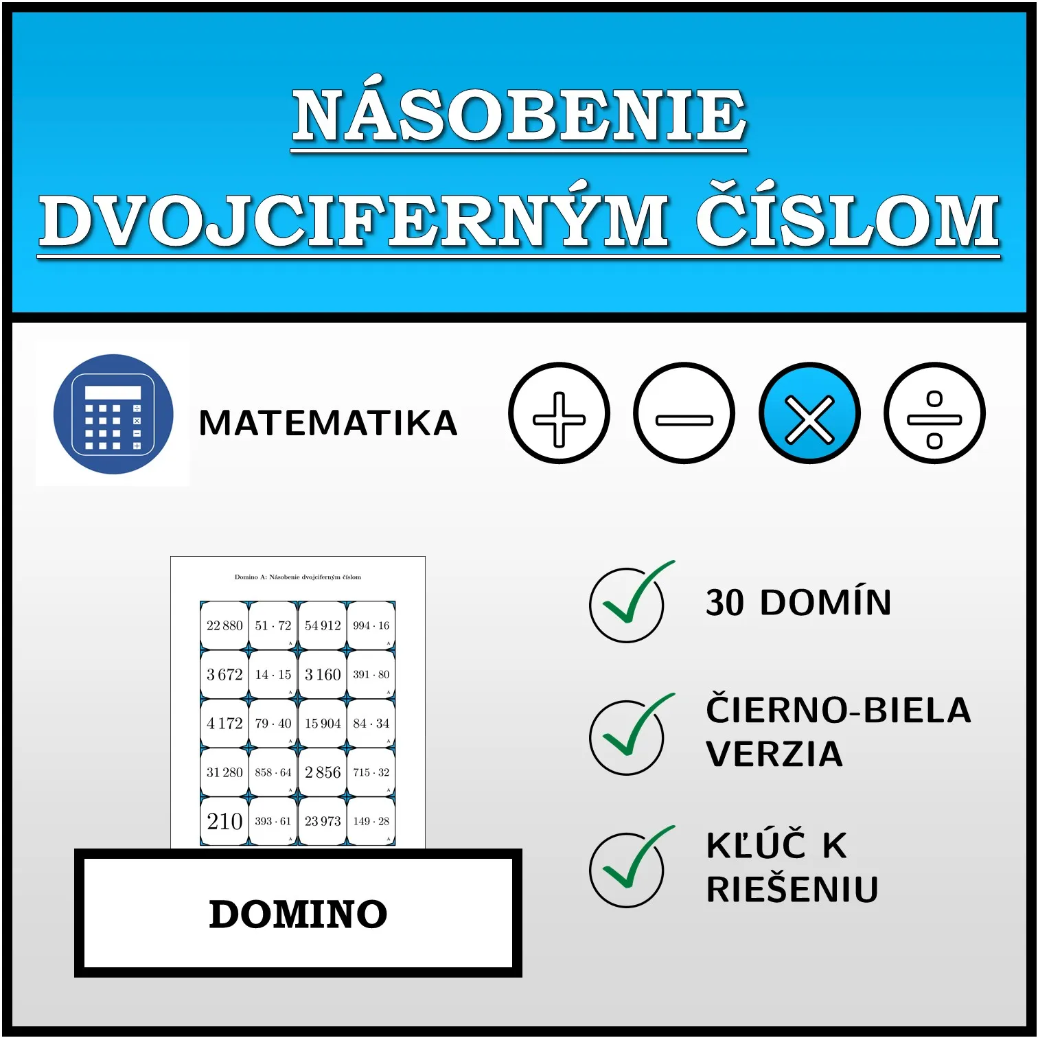 Domino: Násobenie dvojciferným číslom
