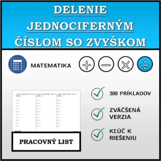 Pracovný list: Delenie jednociferným číslom so zvyškom