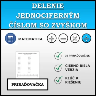 Priraďovačka: Delenie jednociferným číslom so zvyškom