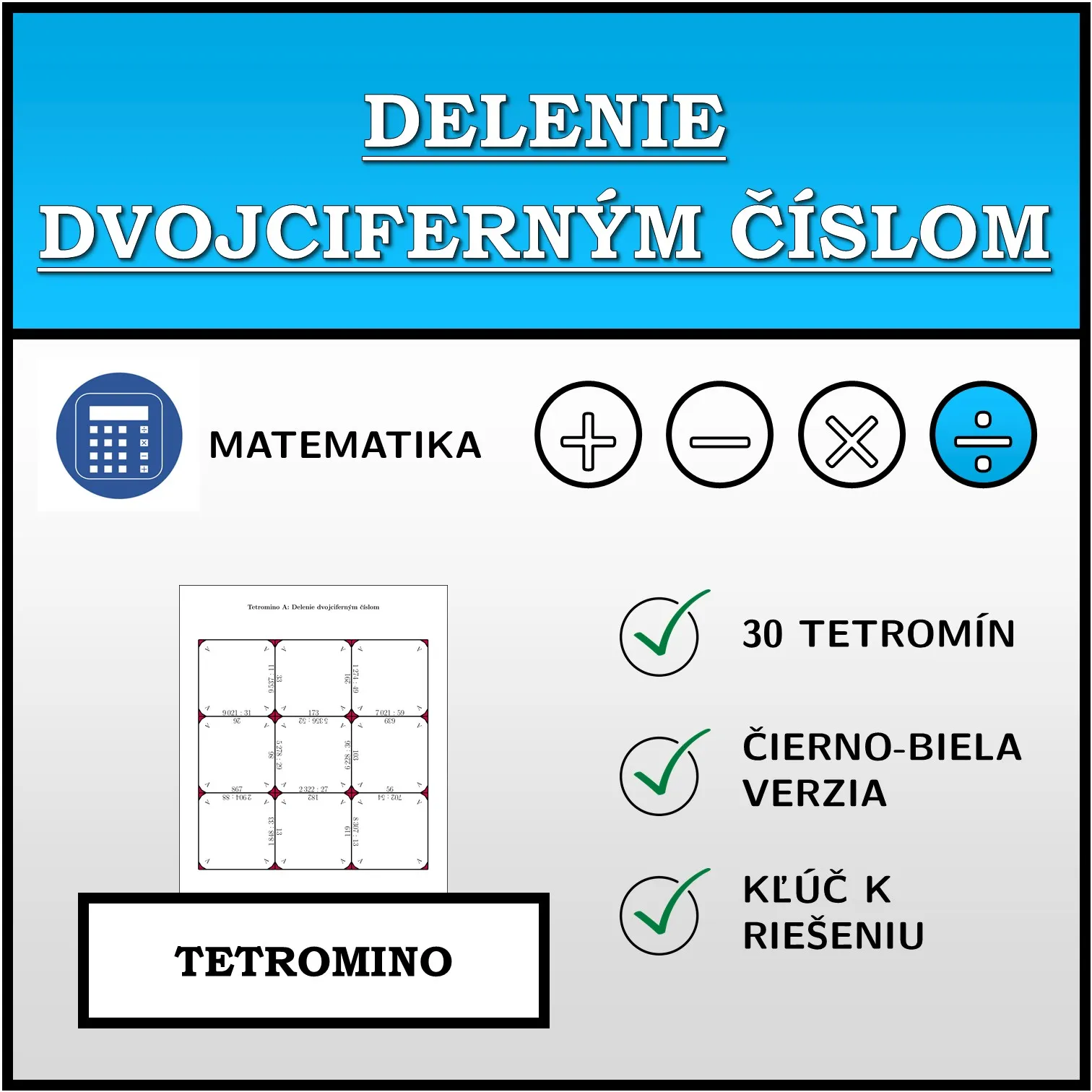 Tetromino: Delenie dvojciferným číslom