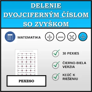 Pexeso: Delenie dvojciferným číslom so zvyškom
