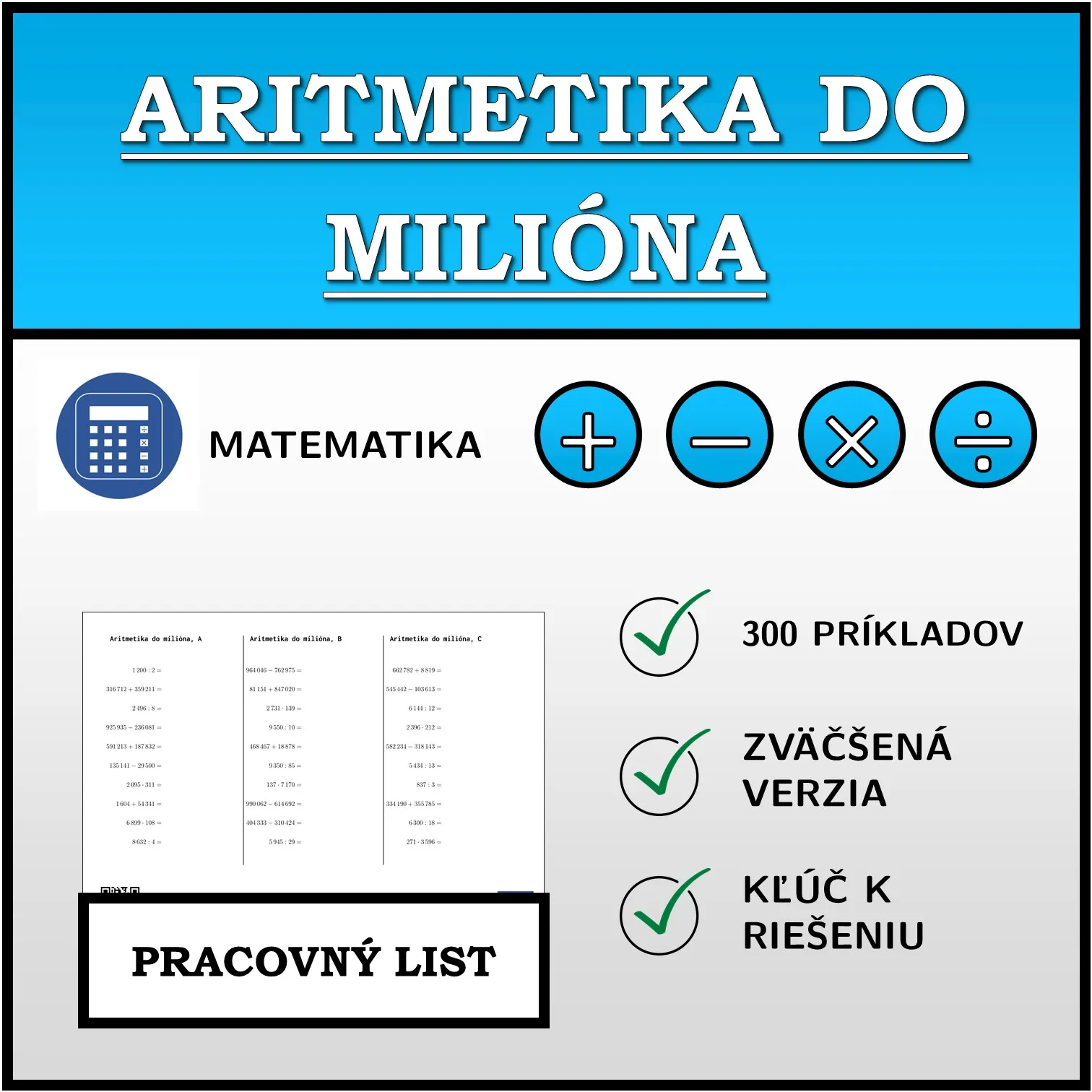 Pracovný list: Aritmetika do milióna