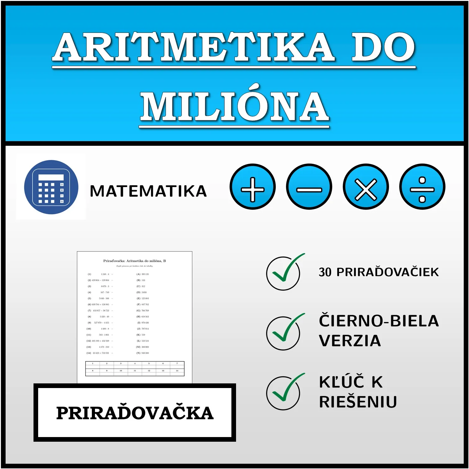 Priraďovačka: Aritmetika do milióna