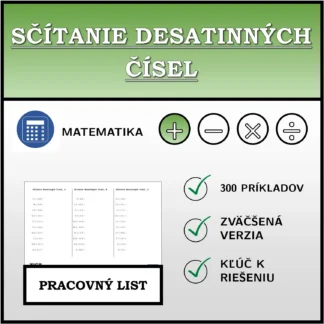 Pracovný list: Sčítanie desatinných čísel