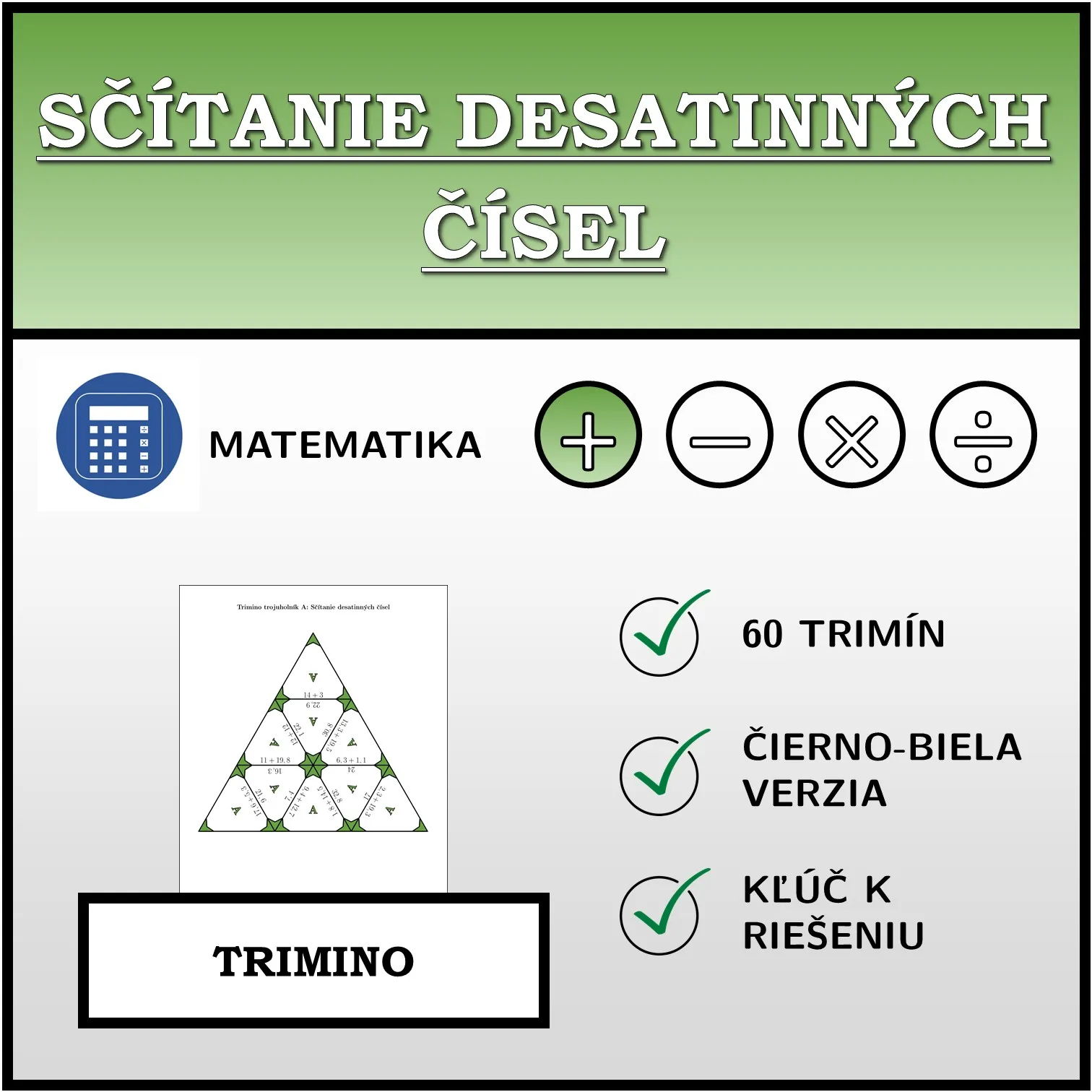 Trimino: Sčítanie desatinných čísel