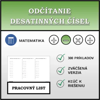 Pracovný list: Odčítanie desatinných čísel