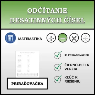 Priraďovačka: Odčítanie desatinných čísel