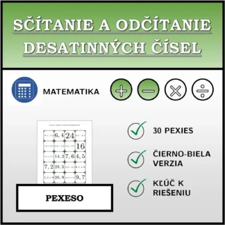 Pexeso: Sčítanie a odčítanie desatinných čísel