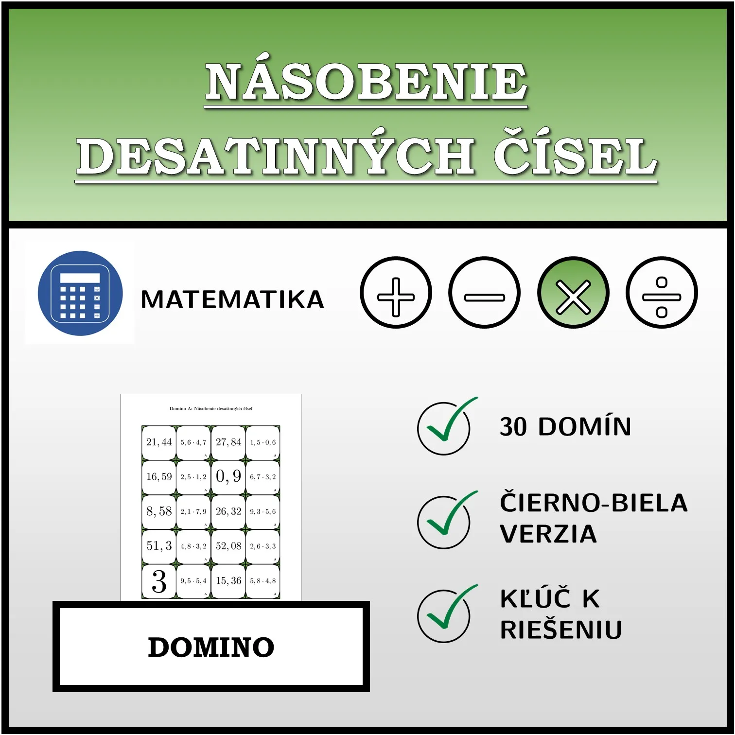 Domino: Násobenie desatinných čísel
