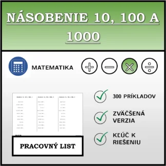 Pracovný list: Násobenie 10, 100 a 1000