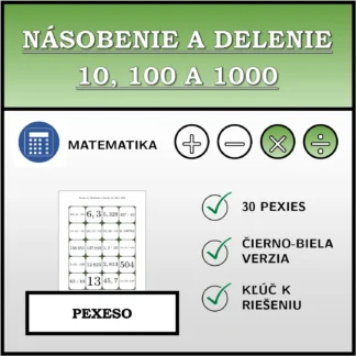 Pexeso: Násobenie a delenie 10, 100 a 1000