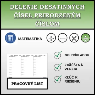 Pracovný list: Delenie desatinných čísel prirodzeným číslom