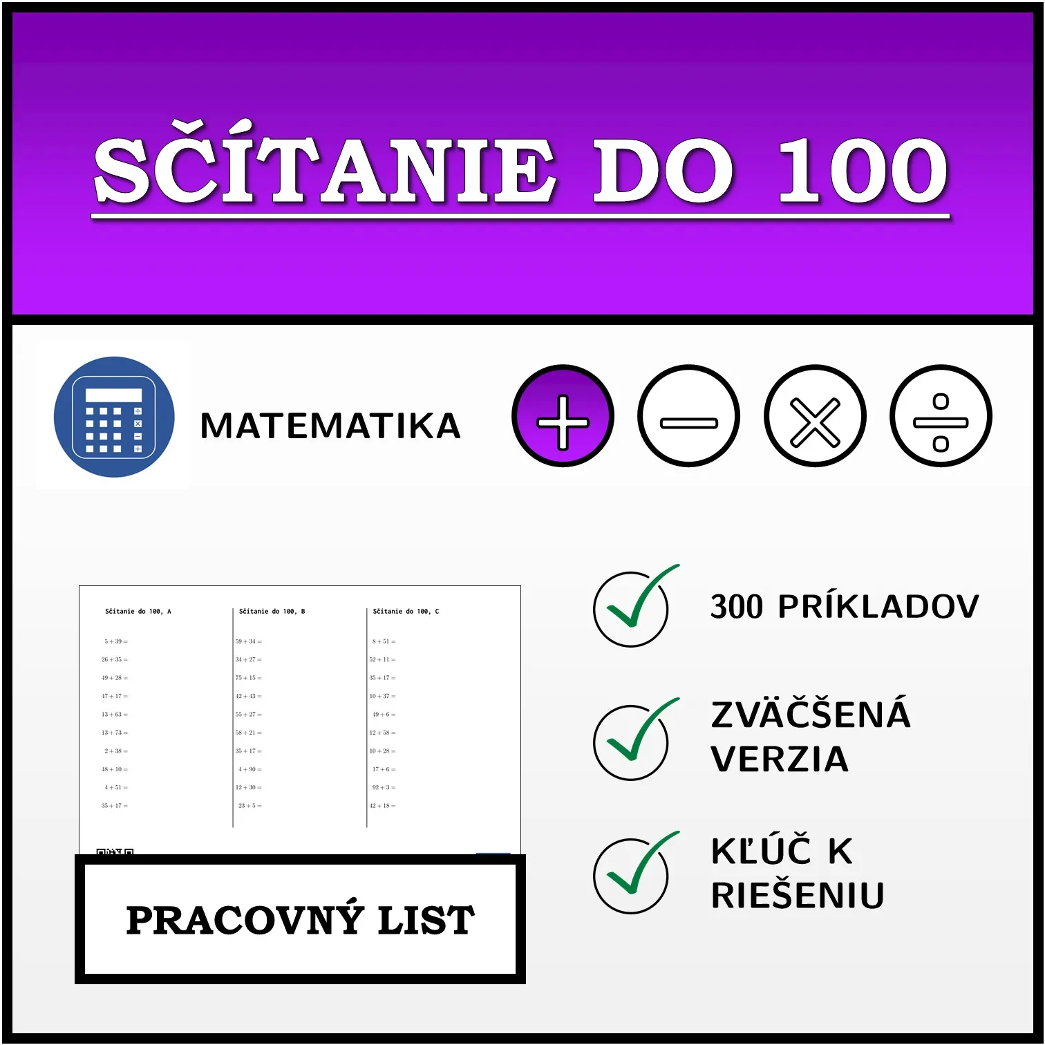Pracovný list: Sčítanie do 100