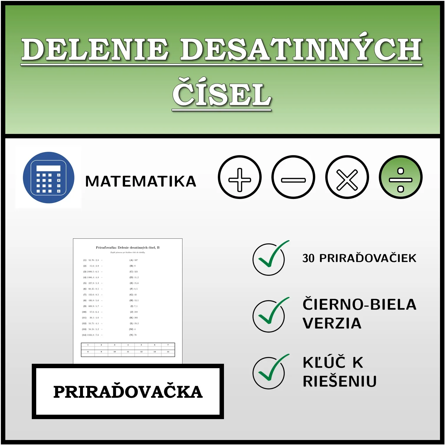 Priraďovačka: Delenie desatinných čísel