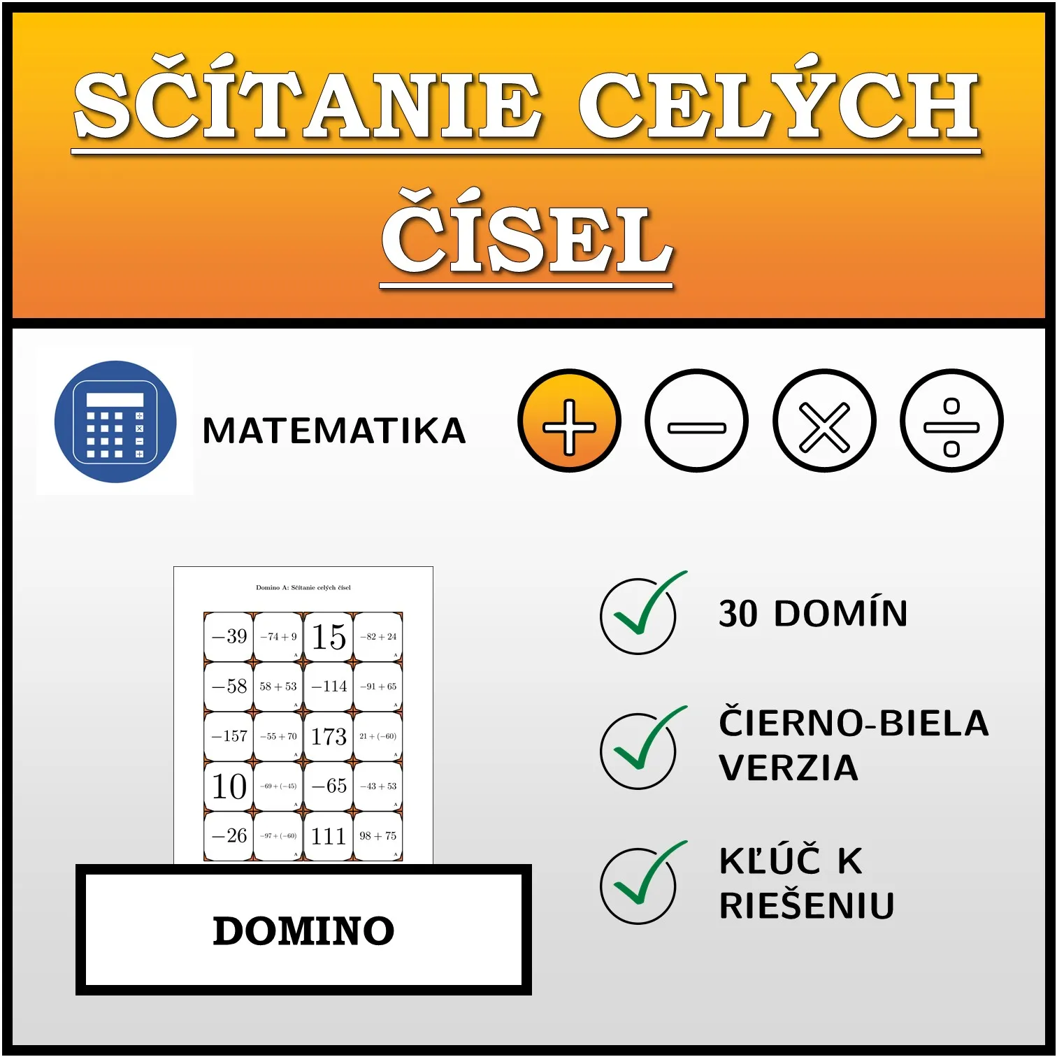 Domino: Sčítanie celých čísel