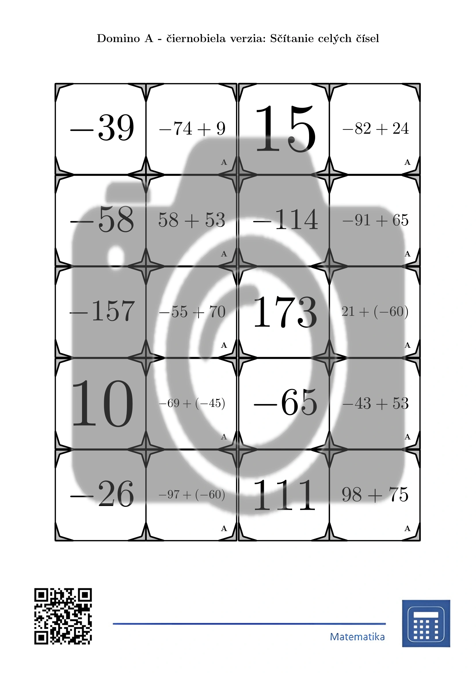 Domino: Sčítanie celých čísel – Obrázok 3