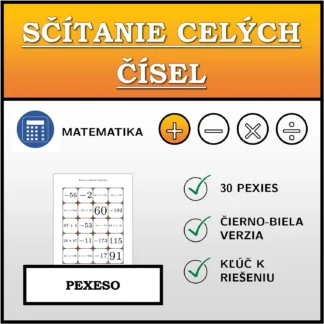 Pexeso: Sčítanie celých čísel