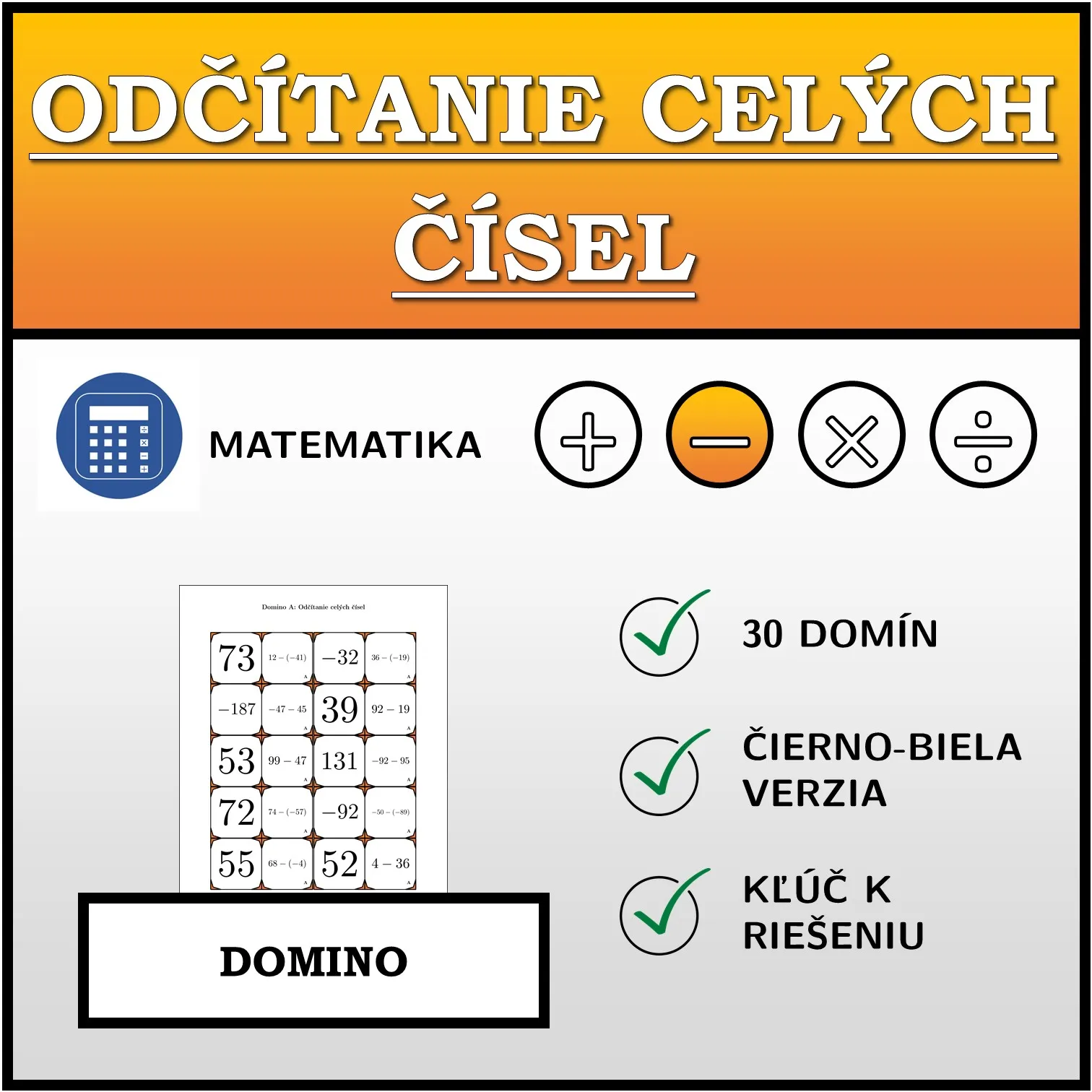 Domino: Odčítanie celých čísel