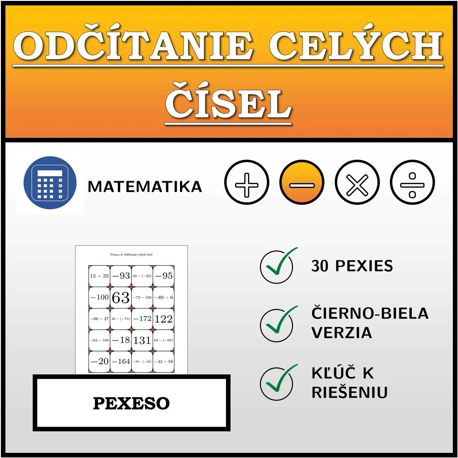 Pexeso: Odčítanie celých čísel