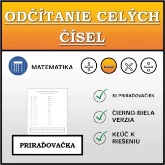 Priraďovačka: Odčítanie celých čísel