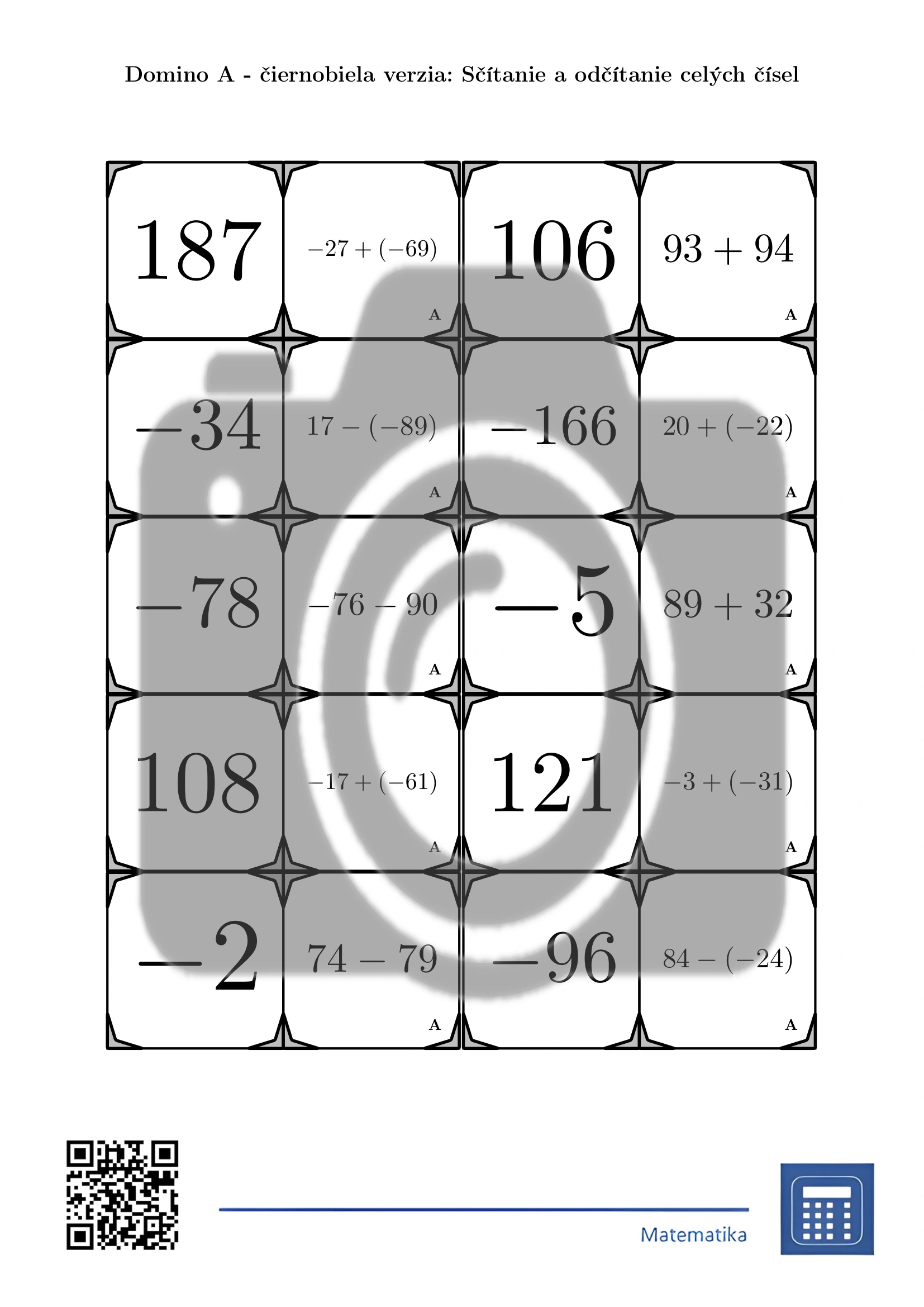 Domino: Sčítanie a odčítanie celých čísel – Obrázok 3