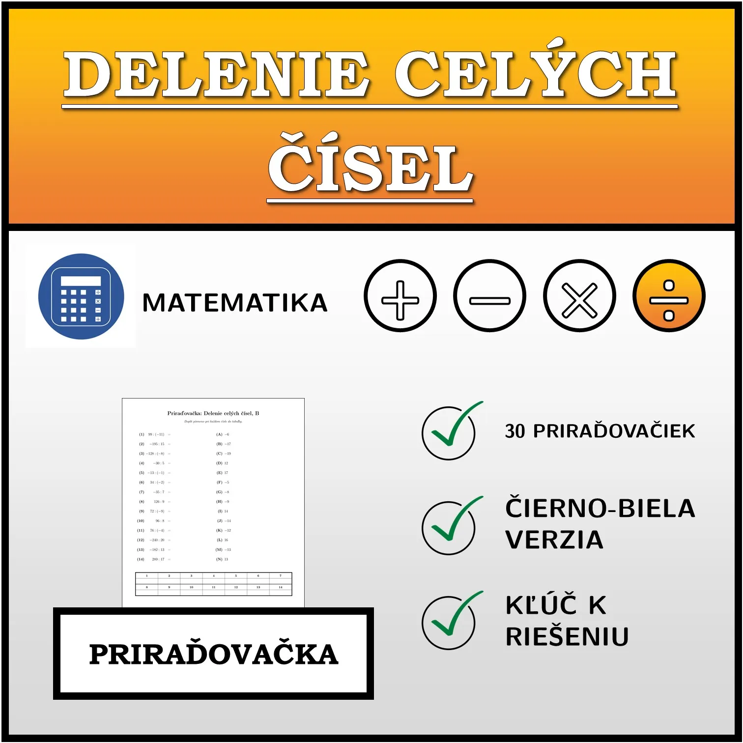 Priraďovačka: Delenie celých čísel
