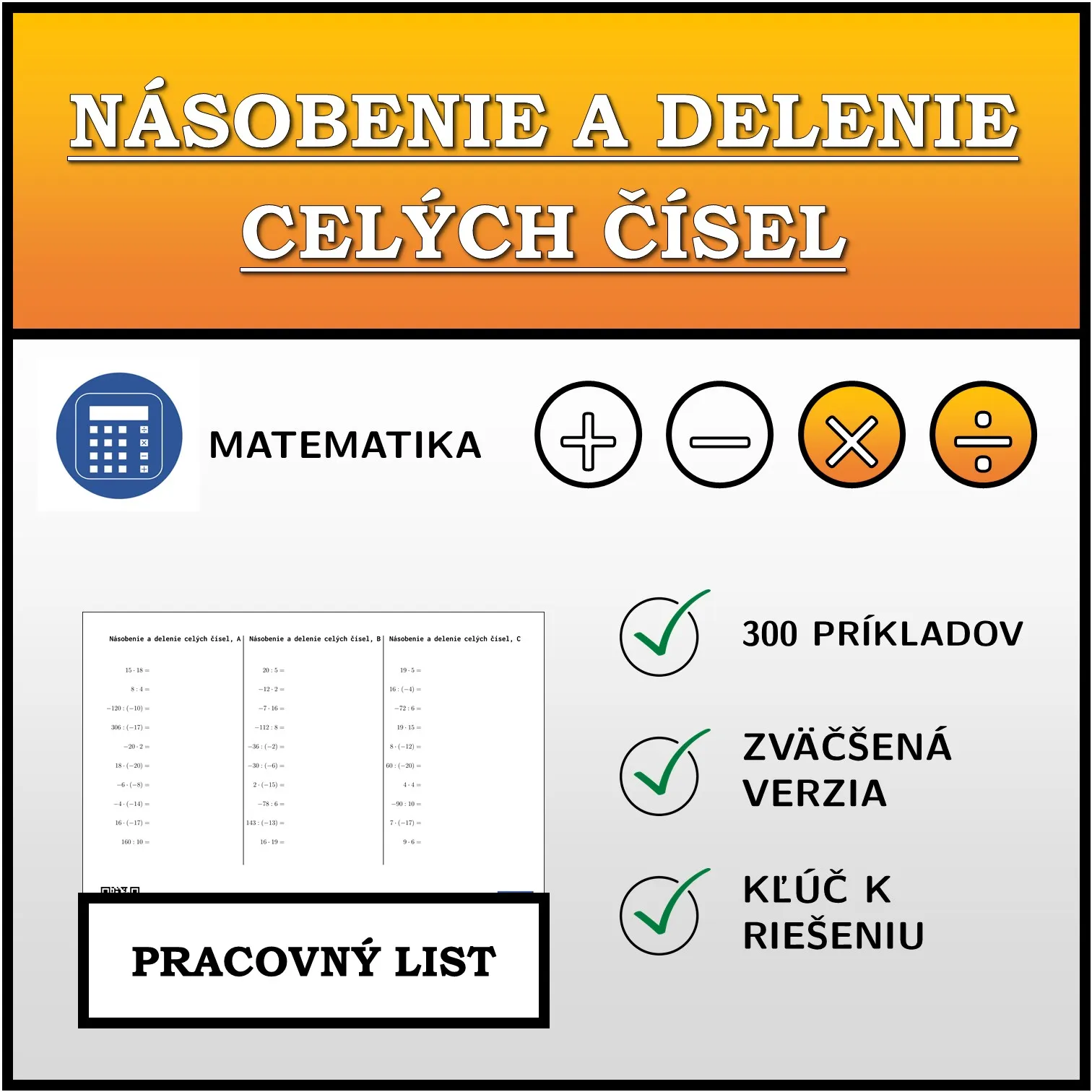 Pracovný list: Násobenie a delenie celých čísel