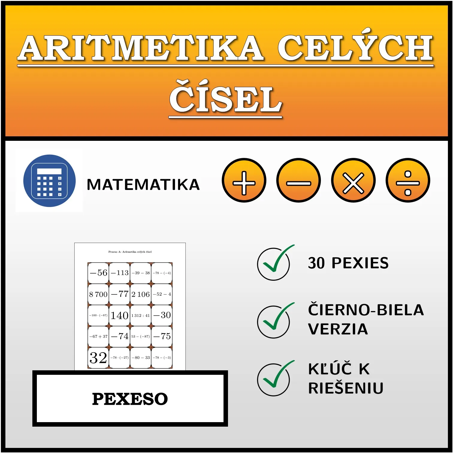 Pexeso: Aritmetika celých čísel