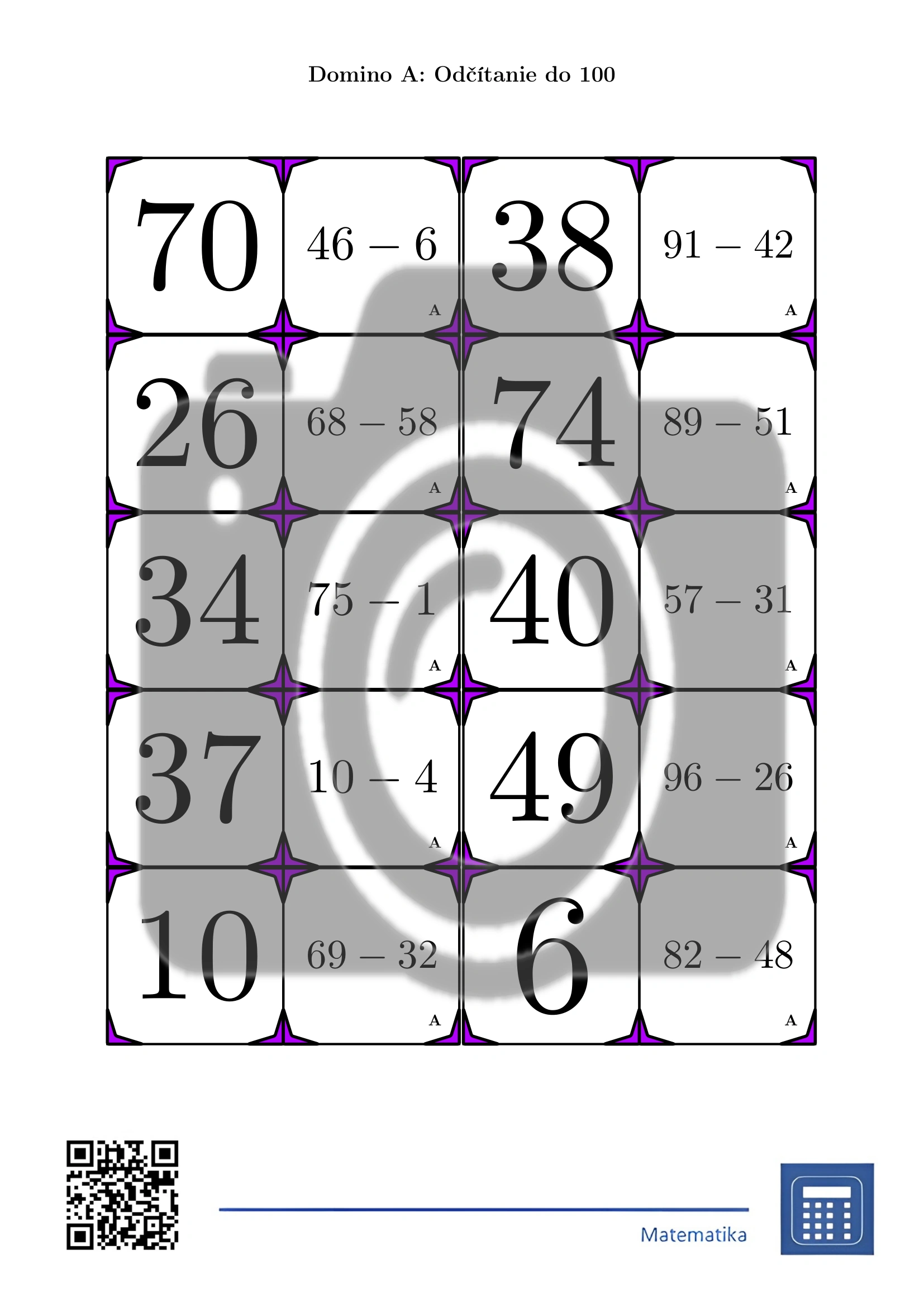Domino: Odčítanie do 100 – Obrázok 2