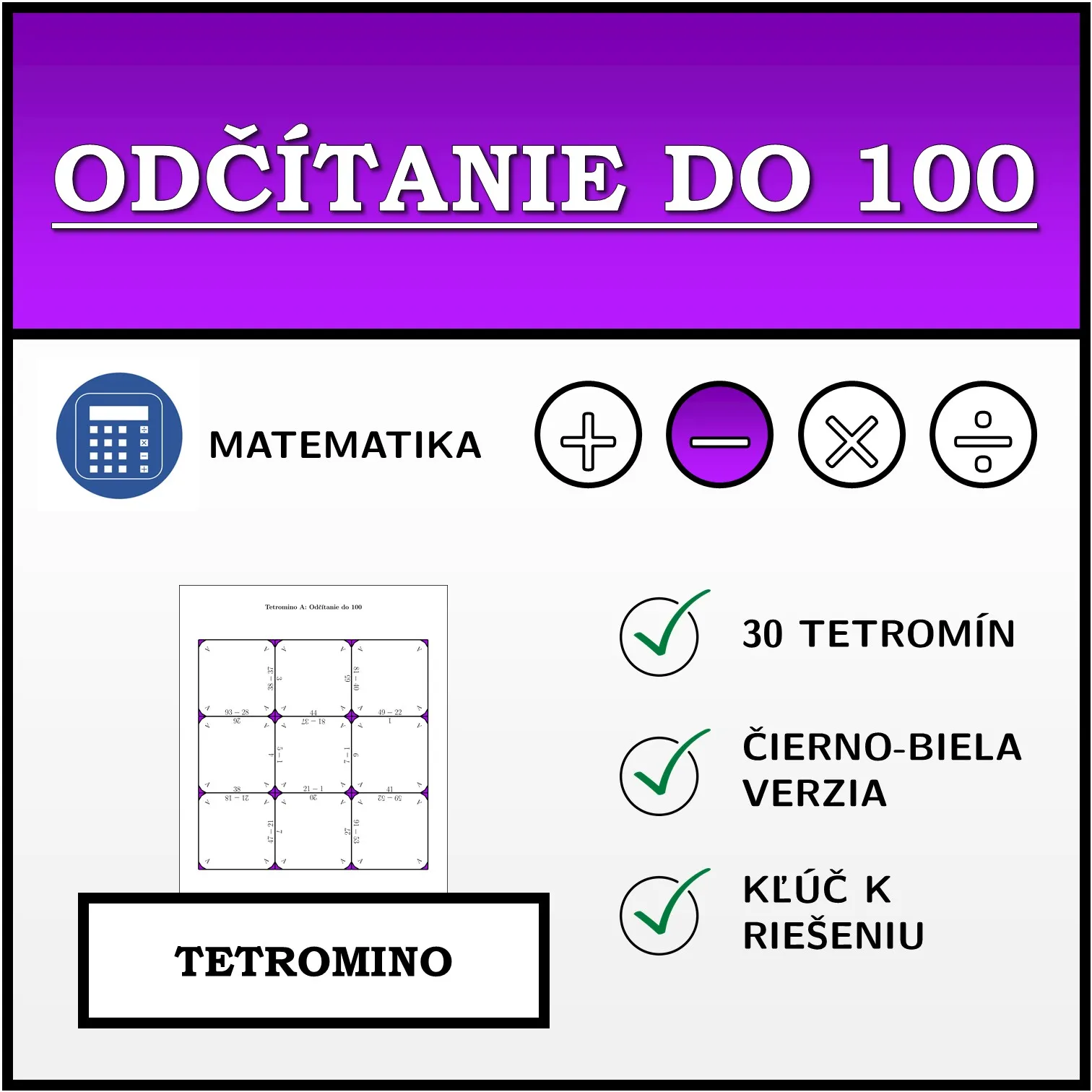 Tetromino: Odčítanie do 100