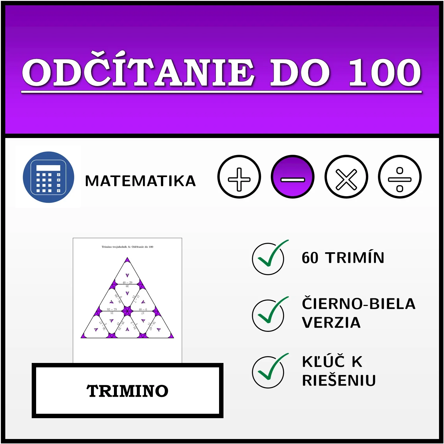 Trimino: Odčítanie do 100