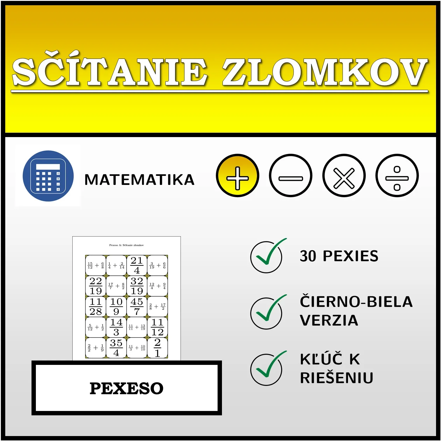 Pexeso: Sčítanie zlomkov