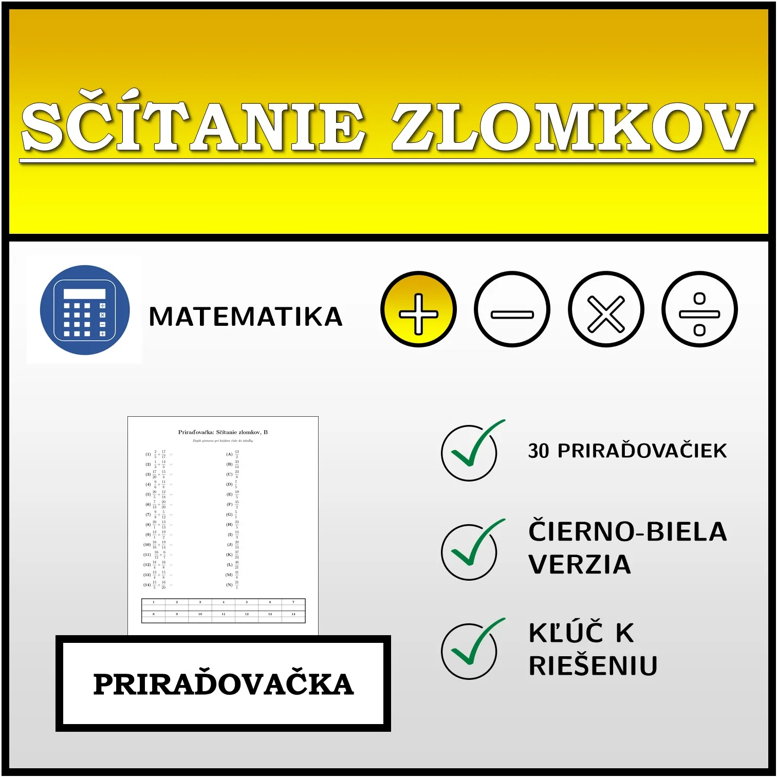 Priraďovačka: Sčítanie zlomkov