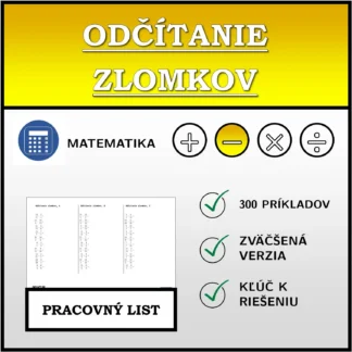 Pracovný list: Odčítanie zlomkov