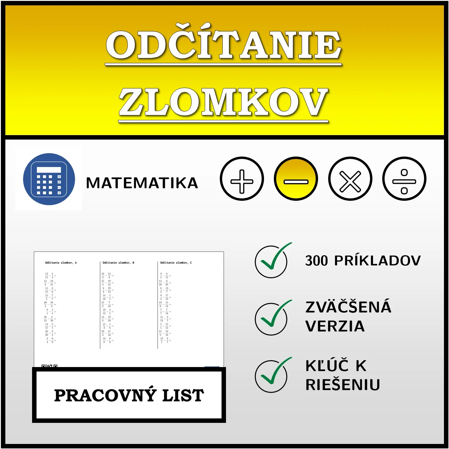 Pracovný list: Odčítanie zlomkov