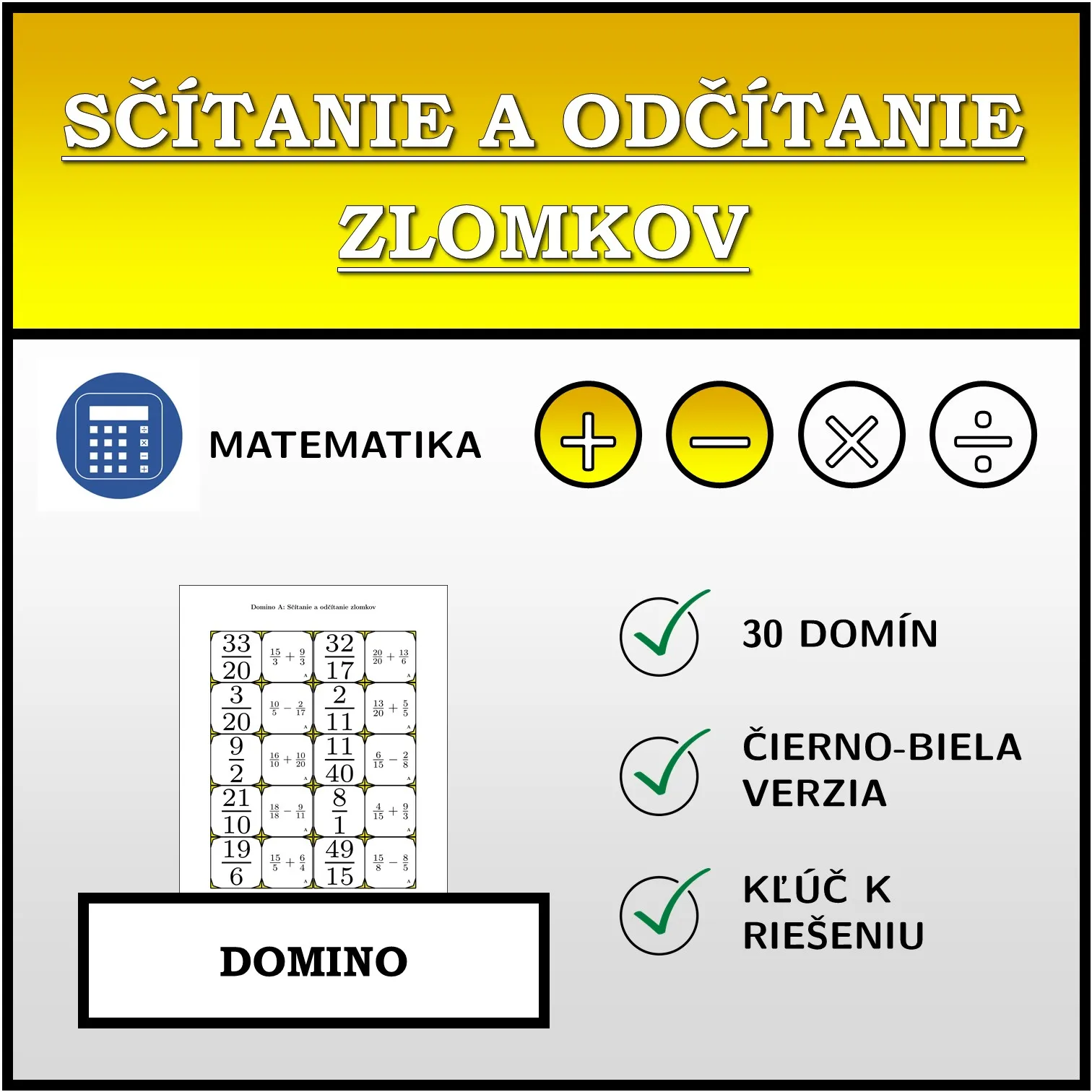 Domino: Sčítanie a odčítanie zlomkov