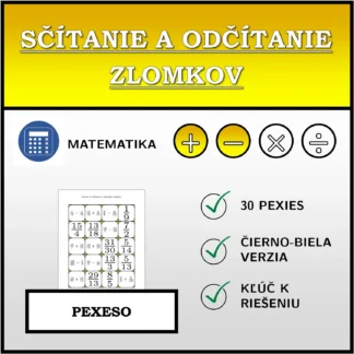 Pexeso: Sčítanie a odčítanie zlomkov