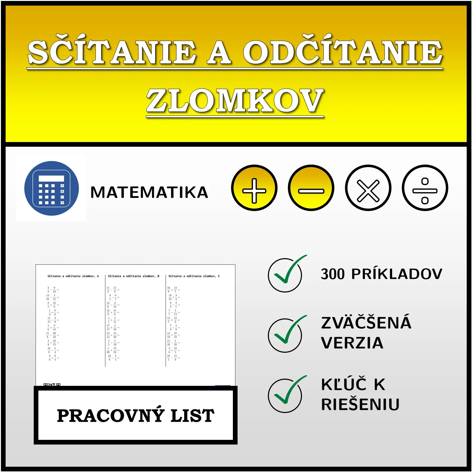 Pracovný list: Sčítanie a odčítanie zlomkov