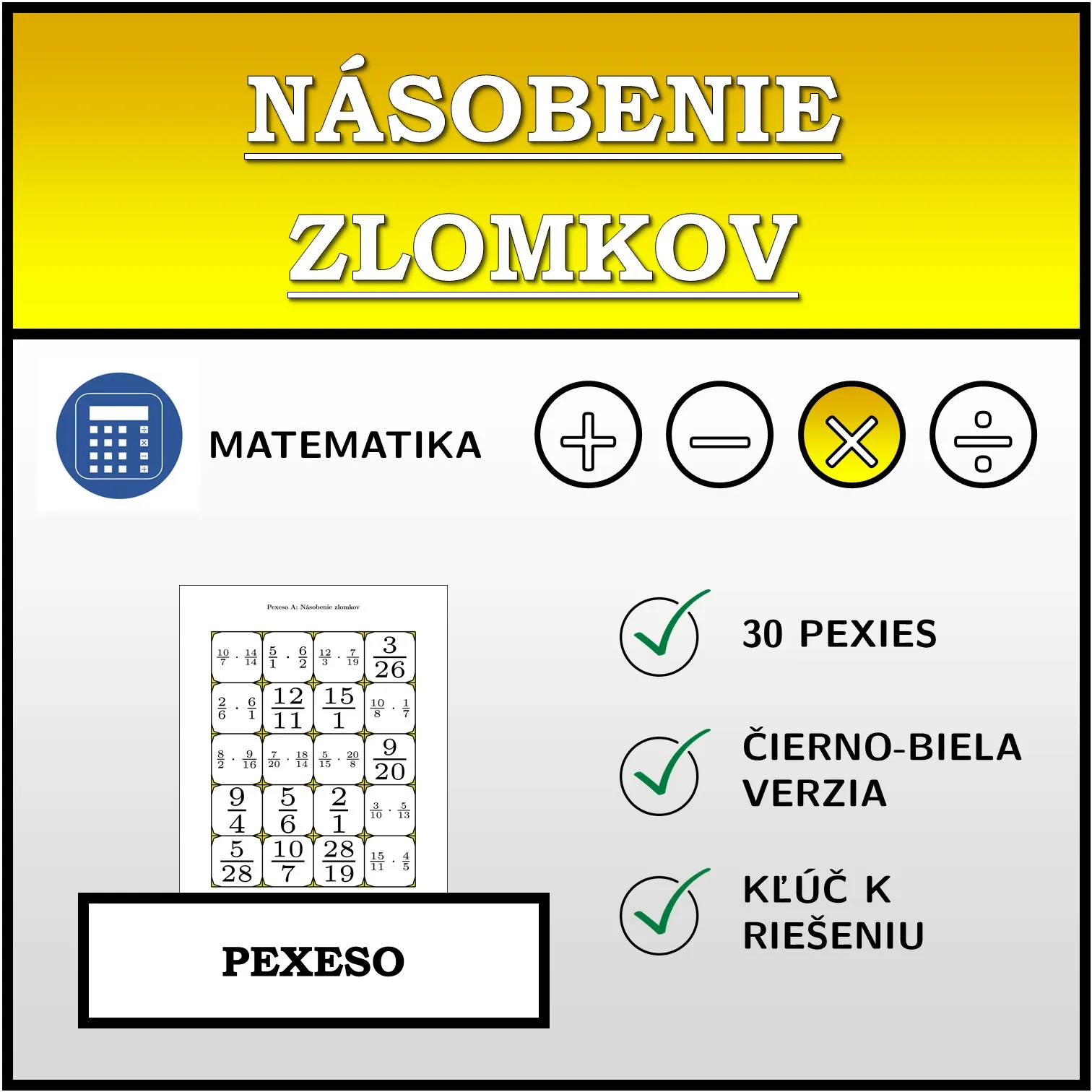 Pexeso: Násobenie zlomkov