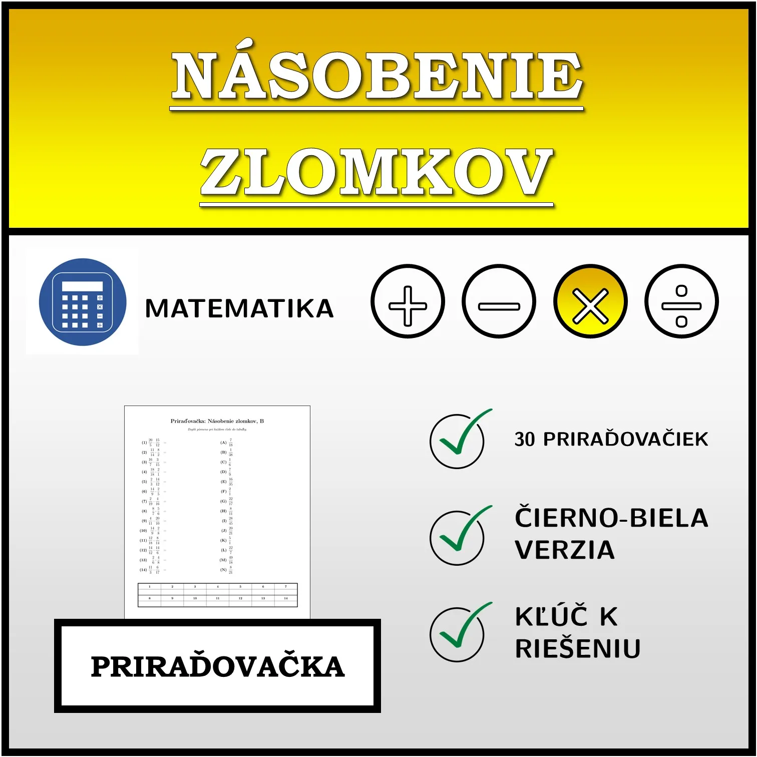 Priraďovačka: Násobenie zlomkov