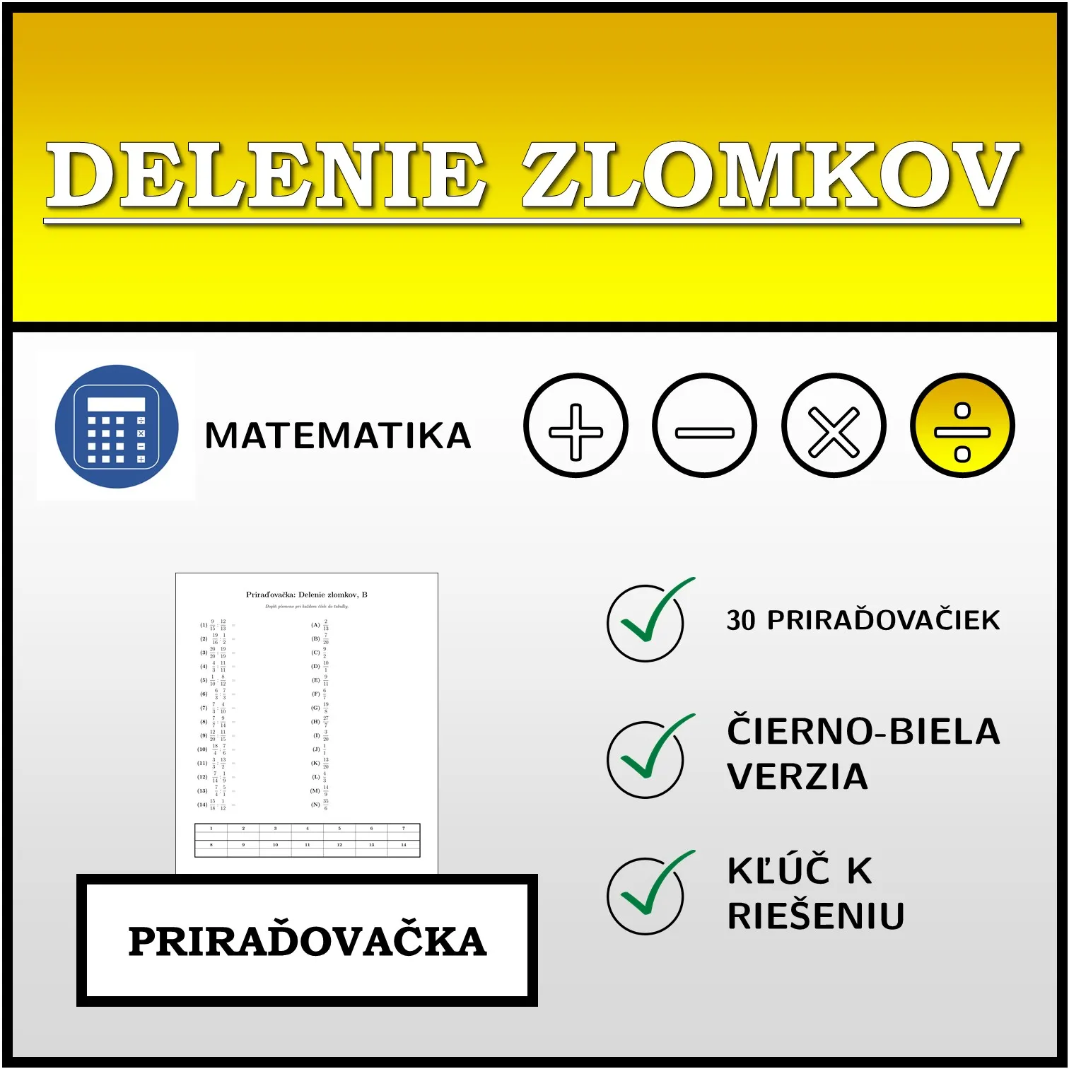Priraďovačka: Delenie zlomkov