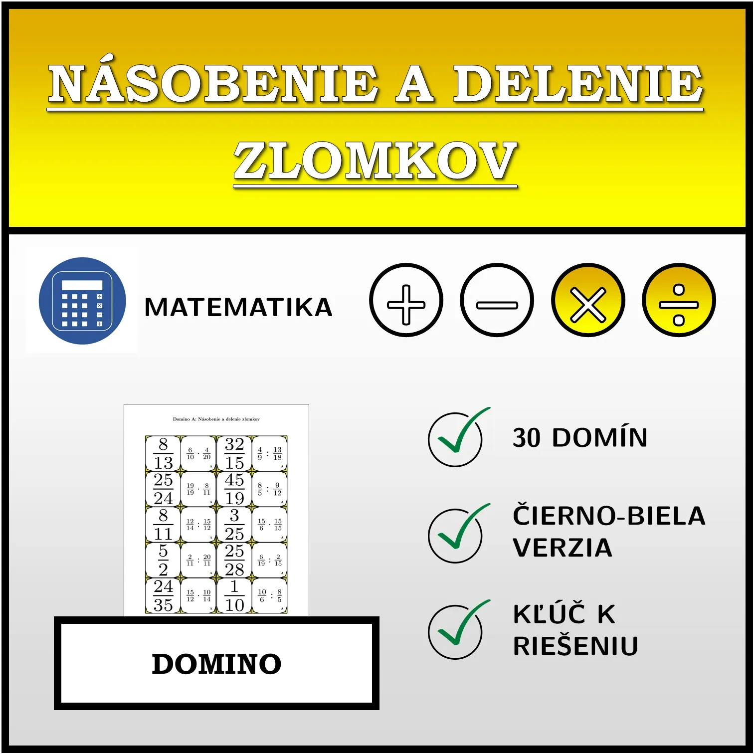 Domino: Násobenie a delenie zlomkov