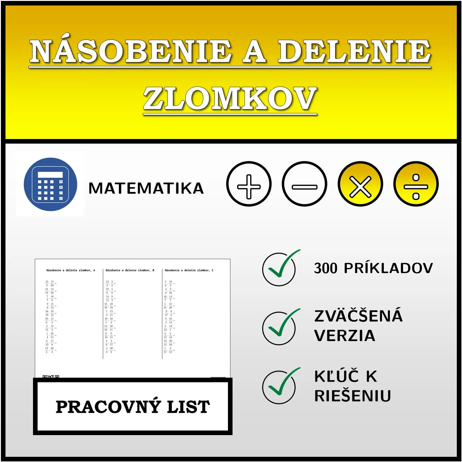 Pracovný list: Násobenie a delenie zlomkov