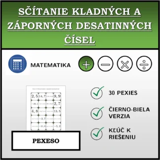 Pexeso: Sčítanie kladných a záporných desatinných čísel