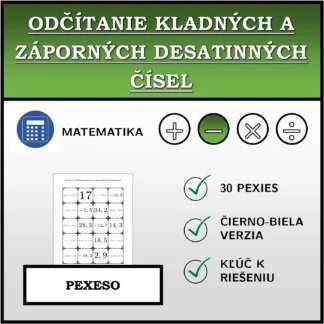 Pexeso: Odčítanie kladných a záporných desatinných čísel