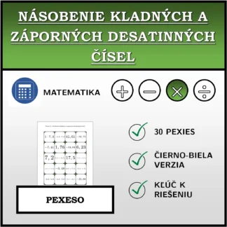 Pexeso: Násobenie kladných a záporných desatinných čísel