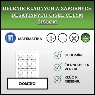 Domino: Delenie kladných a záporných desatinných čísel celým číslom