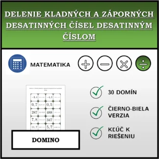 Domino: Delenie kladných a záporných desatinných čísel desatinným číslom