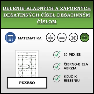 Pexeso: Delenie kladných a záporných desatinných čísel desatinným číslom